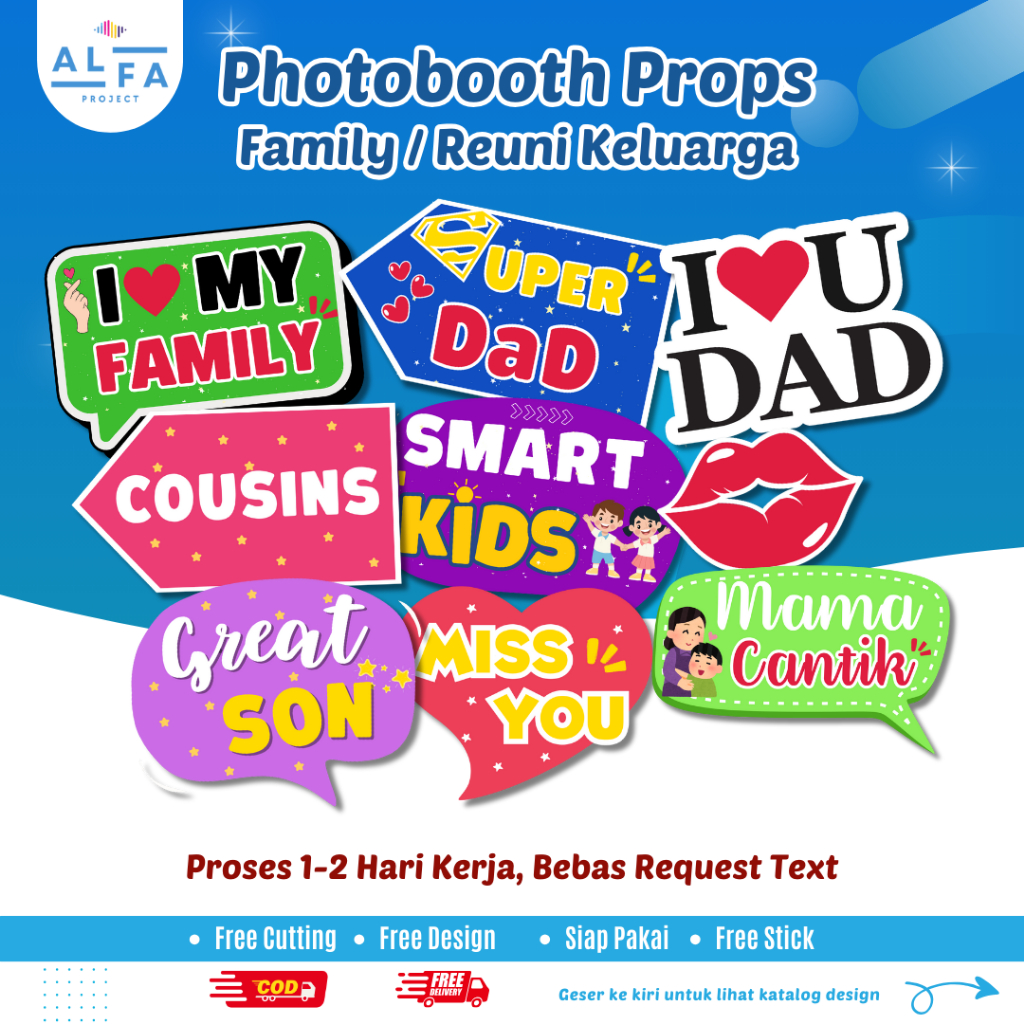 D102 Photoboth Props Family custom | Acc photobooth reuni keluarga tongkat foto hiasan dekorasi prop