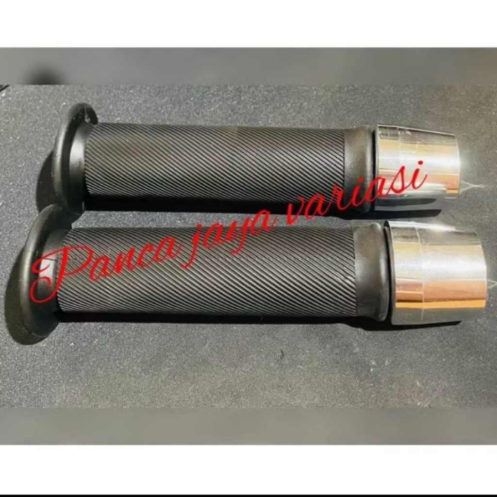 Handgrip Plus Jalu Stang PCX Crome/Handfat Domino bulu Variasi Motor Model RCB HG66 Hitam Polos Univ