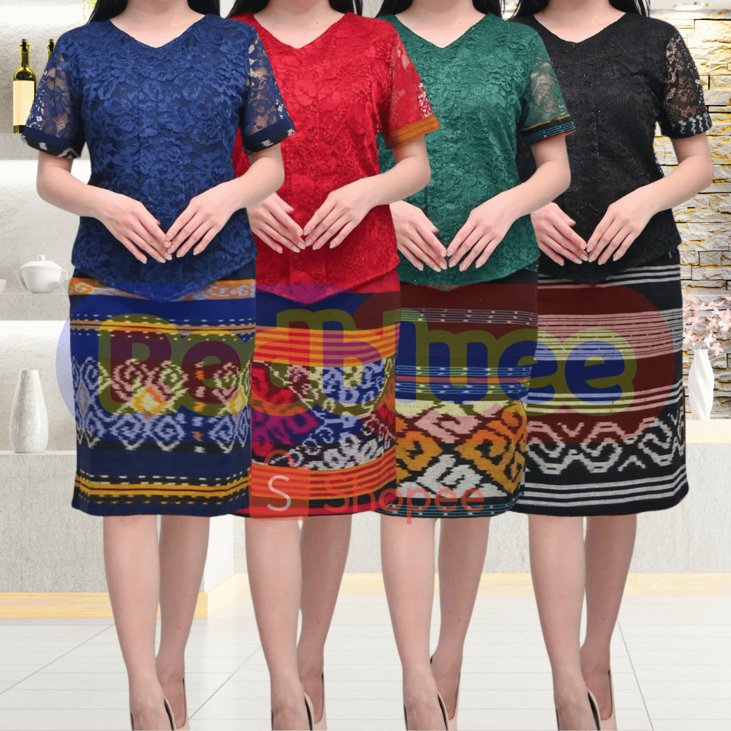 Redbluee Setelan Kebaya Scuba Brukat Rok Pendek Bahan Tenun Songket Premium Motif Ulos Rb 863 Lqs