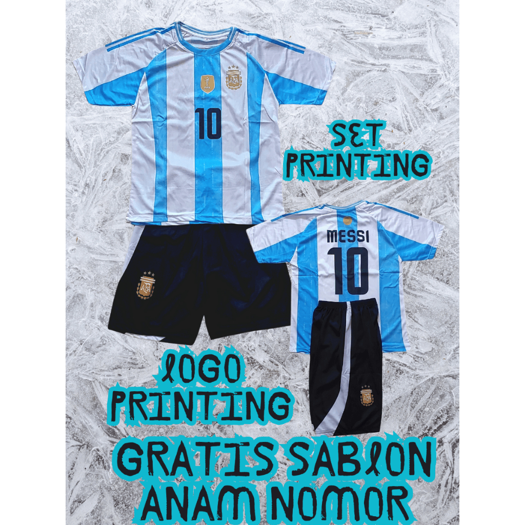 jersey argentina messi premium/baju argentina/baju messi/setelan baju bola anak argentina printing