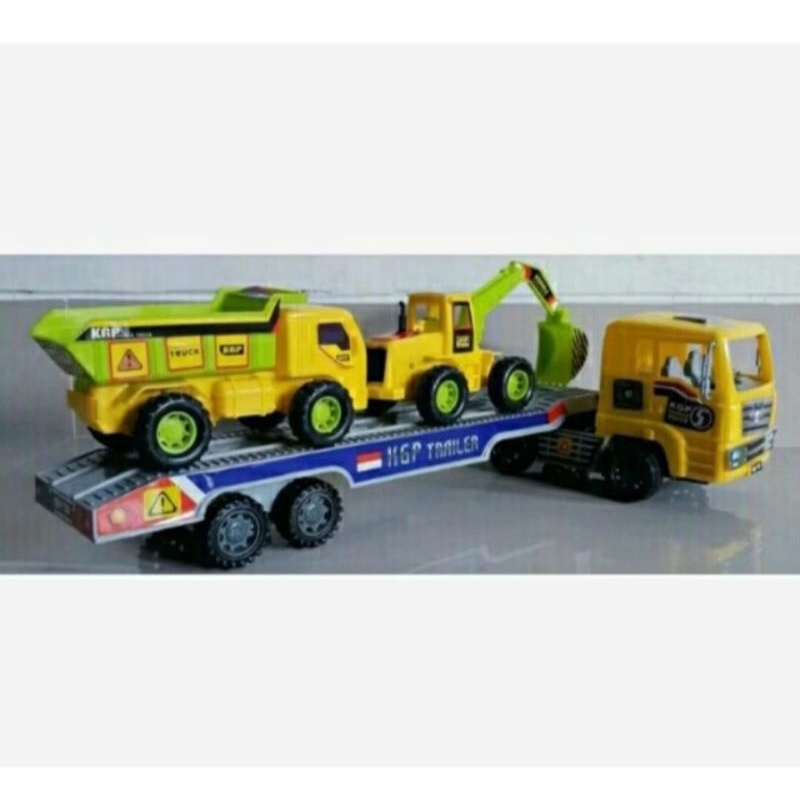 Mainan anak mobil mobilan truck kontainer besar panjang muatan 2 mobil konstruksi keren murah truk k