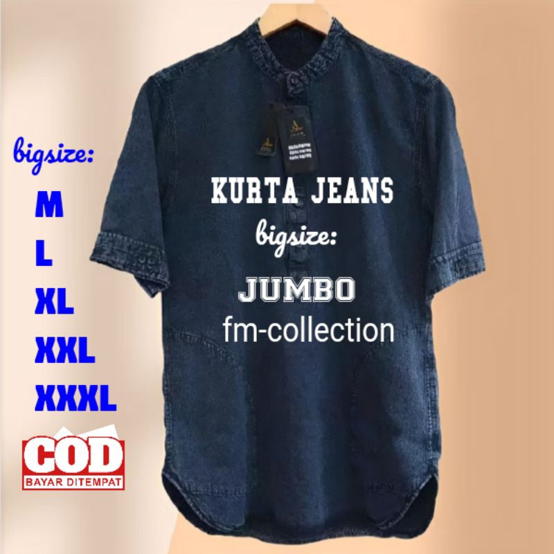 Koko Kurta Jeans Pria Dewasa bigsize Jumbo Lengan Pendek/Kurta Jeans Pria Jumbo Lengan Pendek