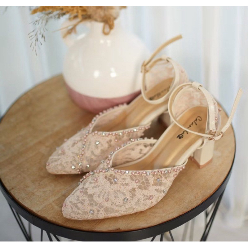 sepatu deu_calantha nude wedding shoes lace