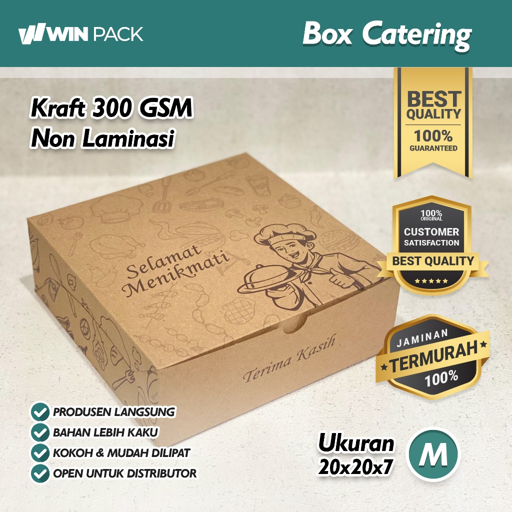 Isi 40 Pcs Box Nasi Catering Kraft | Motif Kekinian | 20x20 | Tebal dan Kaku
