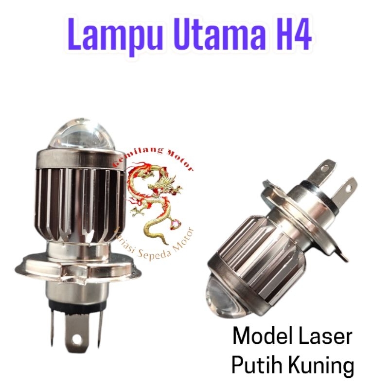 LAMPU DEPAN H4 KAKI 3 VIXION LAMPU LED UTAMA MOTOR MOBIL H4 LASER D22 2 WARNA PUTIH KUNING