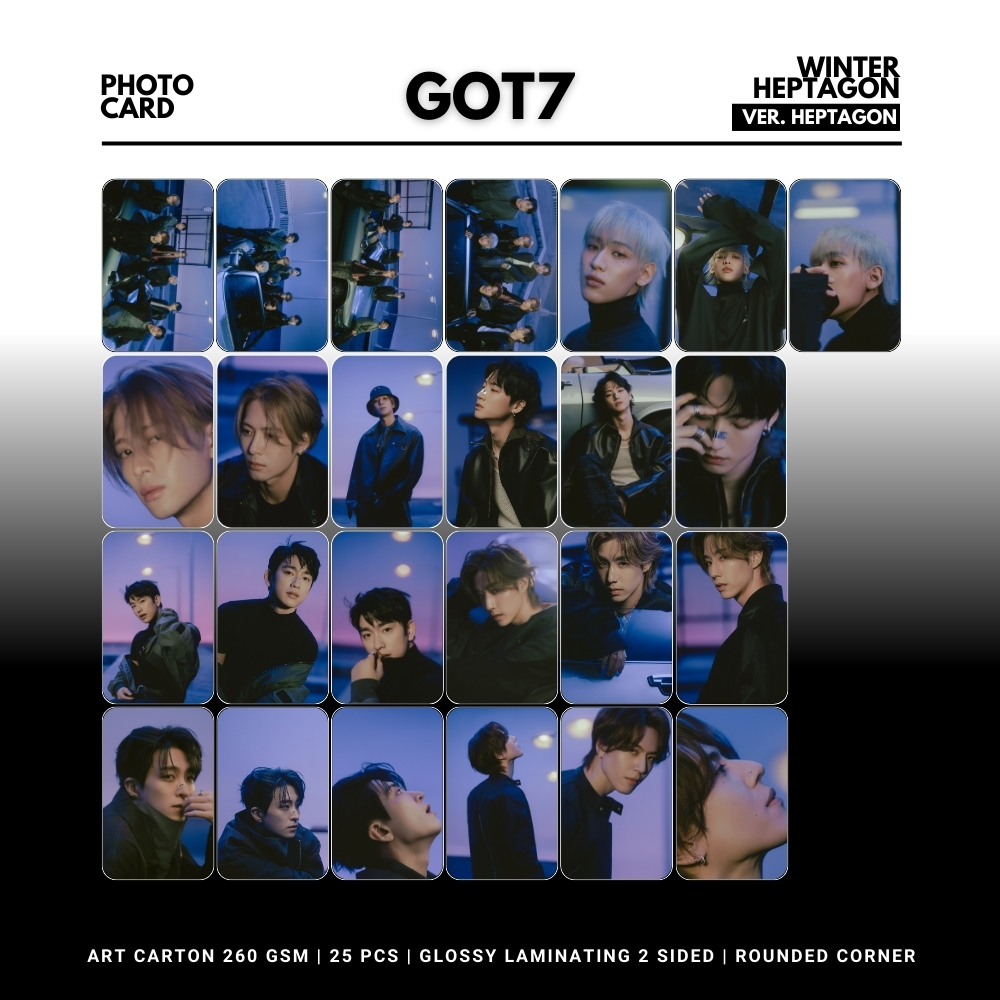 HOLOGRAM PHOTOCARD GOT7 WINTER HEPTAGON ROUNDED 25 PCS KPOP UNOFFICIAL JACKSON YOUNGJAE BAMBAM