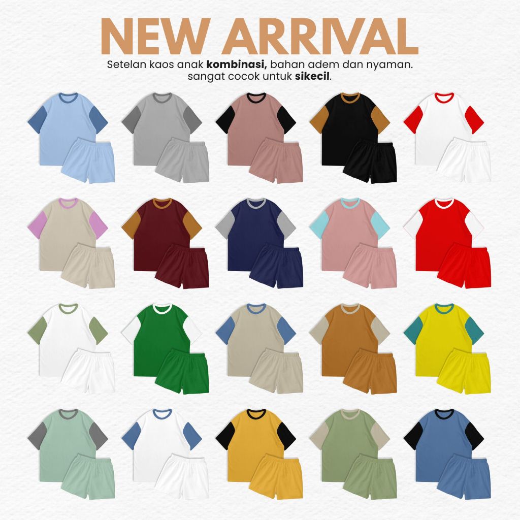 Setelan Anak Perempuan Two Tone Kombinasi Dua Warna Pendek
