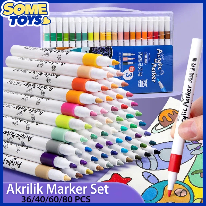

SOME TOY Hightune Acrylic Marker Set 60/80 Warnas Paint Marker Watercolor Drawing Pen Spidol Akrilik DIY Painting Spidol Pastel Pulpen Highlight Drawing Warna
