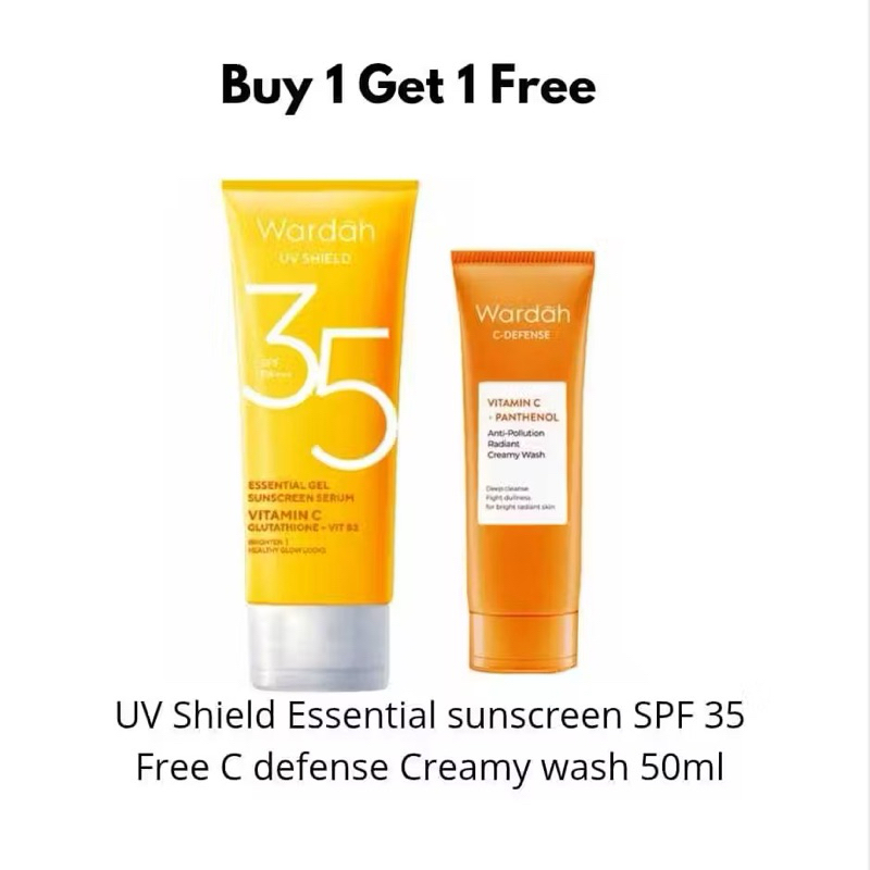 BUY1GET1 Wardah Sunscreen UV Shield Essential Gel SPF 35 PA+++ 40ml Free Wardah C-Defense Energizing