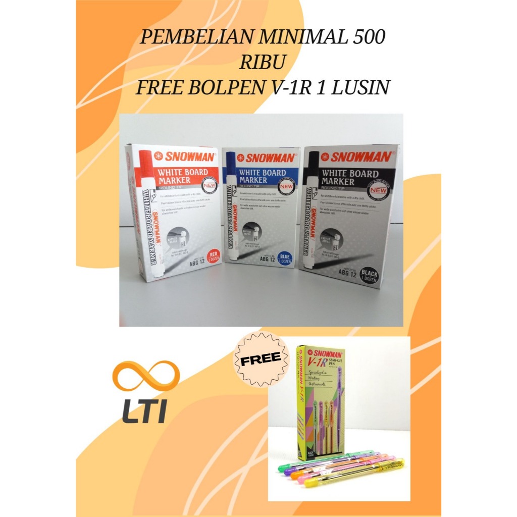 

Spidol Snowman Board marker ABG - 12 Per Lusin 1 BOX 12 PCS Bisa campur warna - MURMER