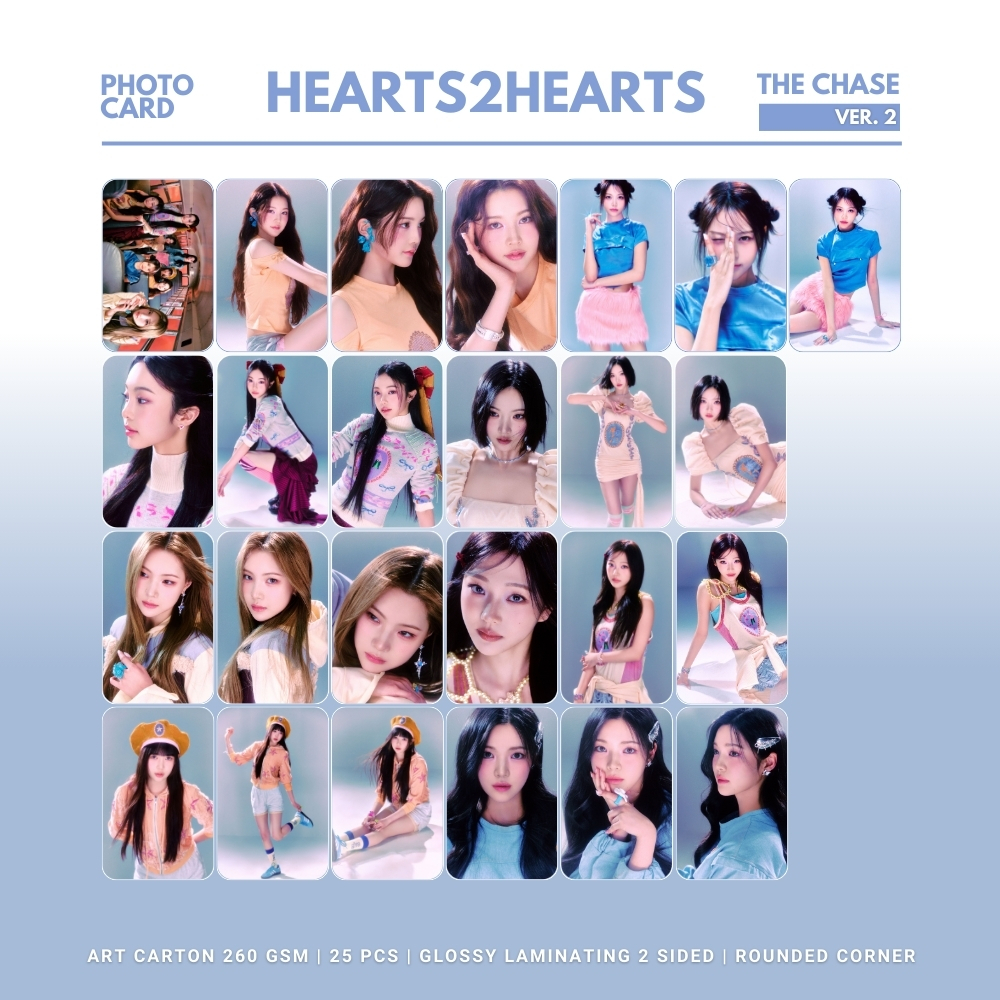 PHOTOCARD HEARTS2HEARTS THE CHASE ROUNDED (HARGA 25 PCS + LAMINASI 2 SISI) KPOP CARDS IDOL KOREA PRE