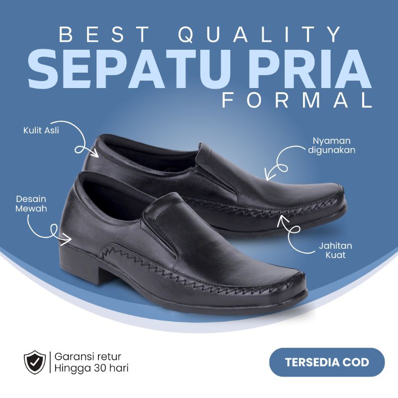 Sepatu Formal Pantofel Pria Murah Bahan Kulit Asli Blackkelly BKS 390 Terlaris