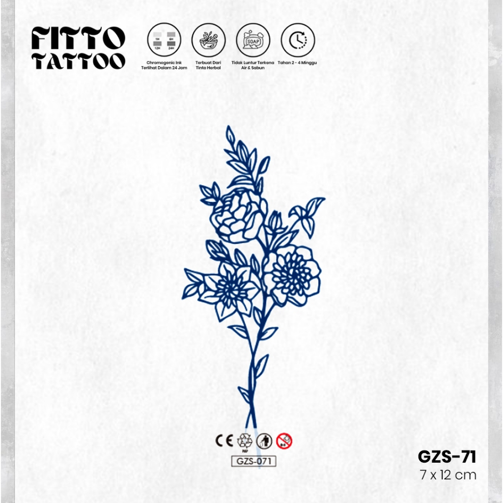 Stiker Bunga Tato Temporer Semi Permanent Fruit Ink Premium Anti Air Tatto Temporary Flower