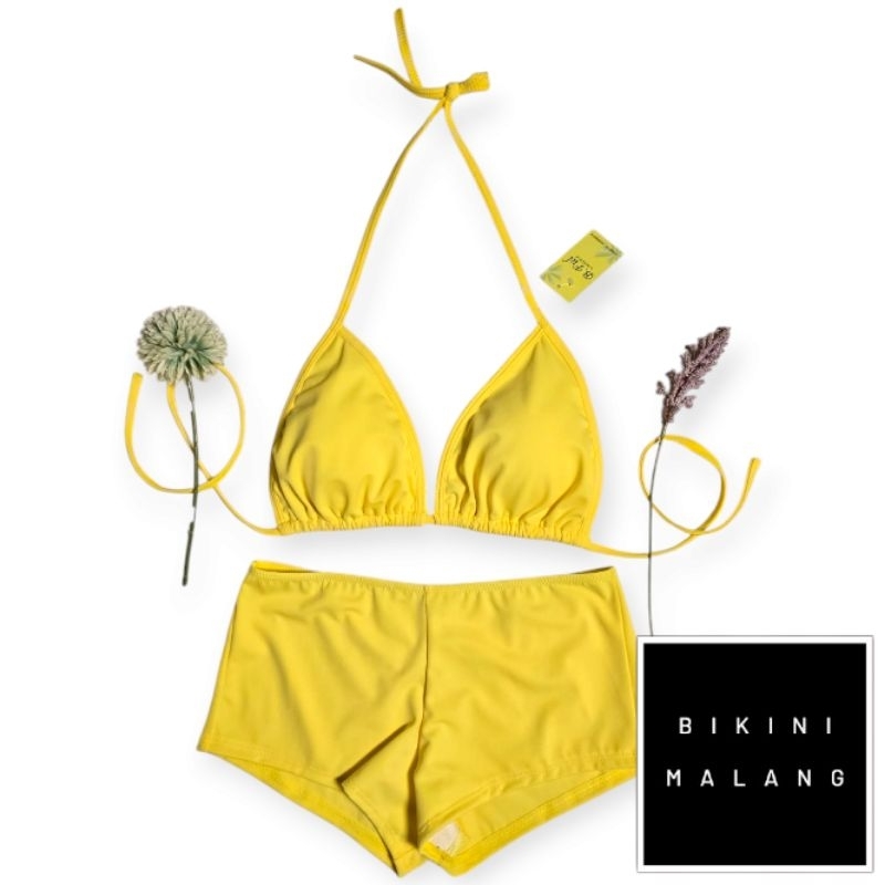 BIKINI BF006 TRIANGLE TALI SAMPING WARNA KUNING POLOS SEKSI