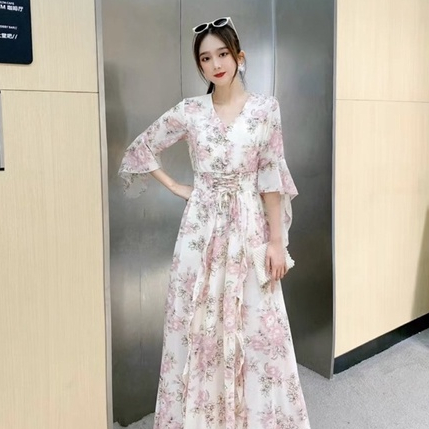 KIWI[VENNY]Maxi dress motif bunga gamis muslim