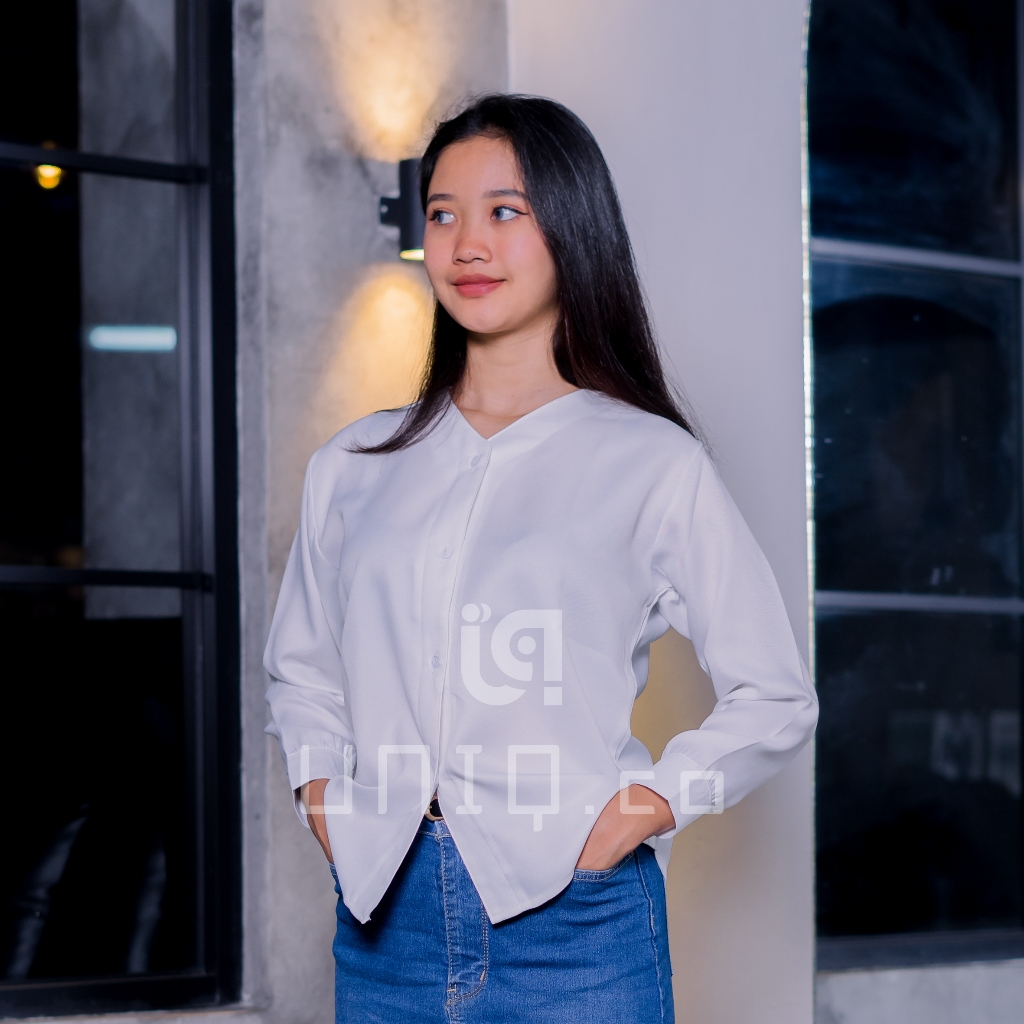 UNIQ Kemeja Wanita Shakila Premium Outwears | Kemeja Atasan Wanita Polos Tanpa Kerah