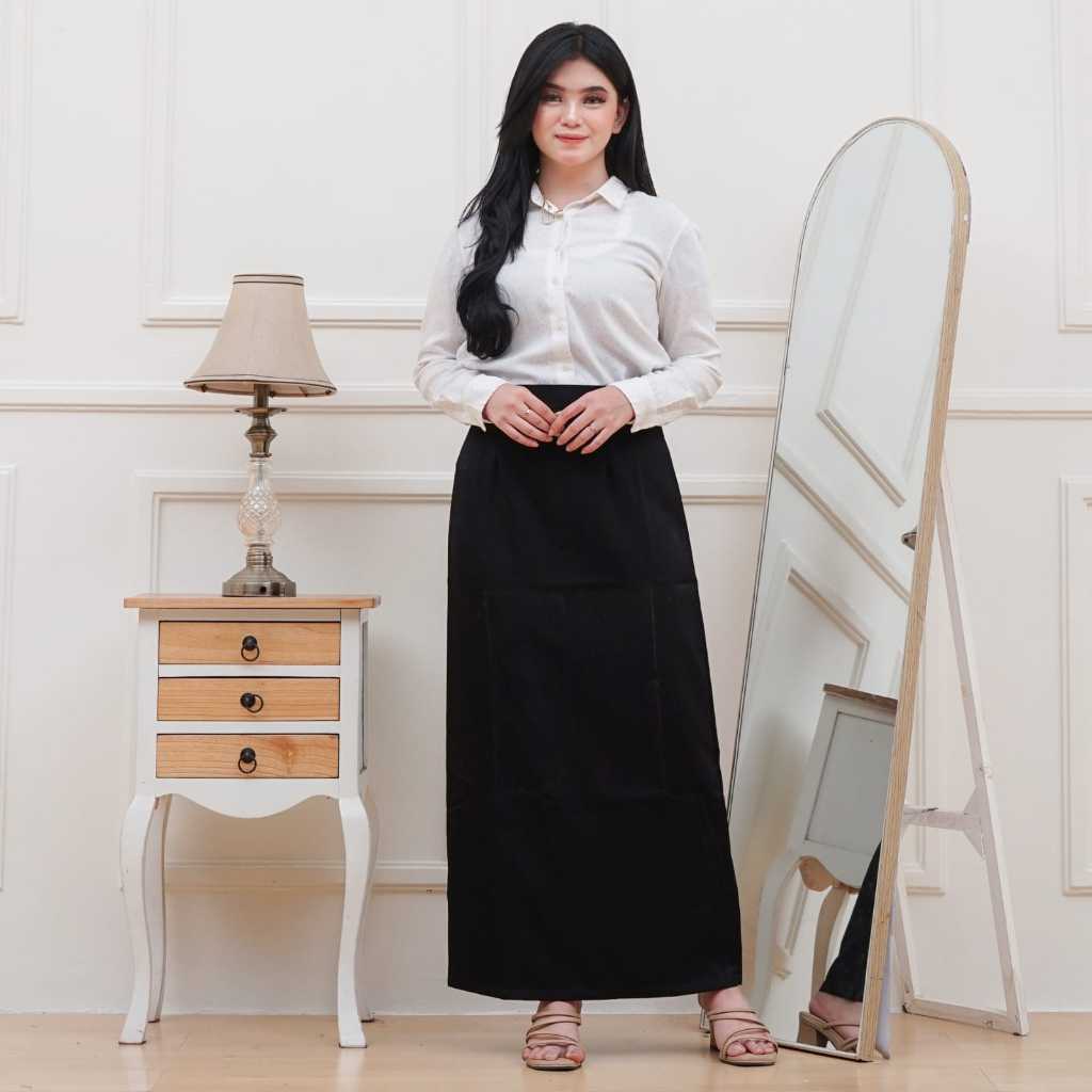 PROMO / BAHAN PREMIUM / Rok Span Wanita Hitam Panjang Rok Rempel Belakang