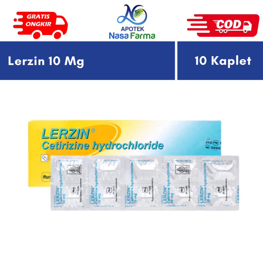 Lerzin 10 mg Strip @10 Kaplet / Cetirizine / Obat Alergi / Gatal