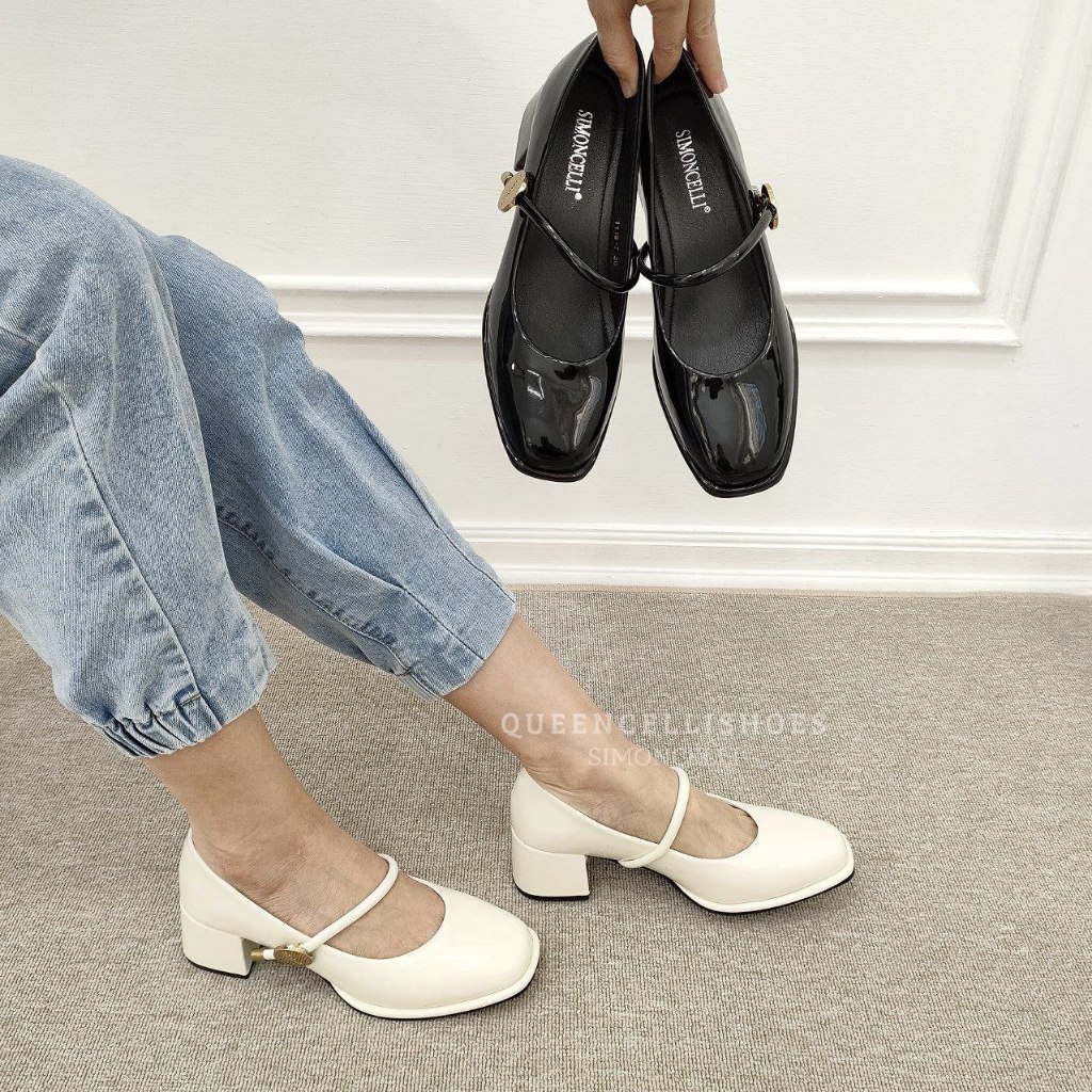 Simoncelli Sepatu Tumit Tahu 5 Cm Glossy Wanita | Sepatu Import | Sepatu Heels Pesta | Kondangan | P