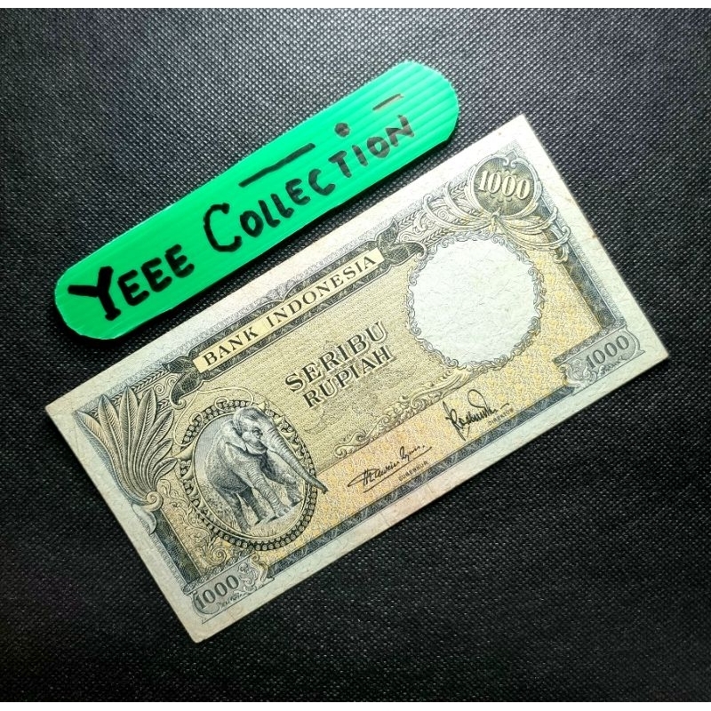 Uang Kertas Kuno 1000 Rupiah Gajah Tahun 1957 - VF Bagus No Cantik PV0100
