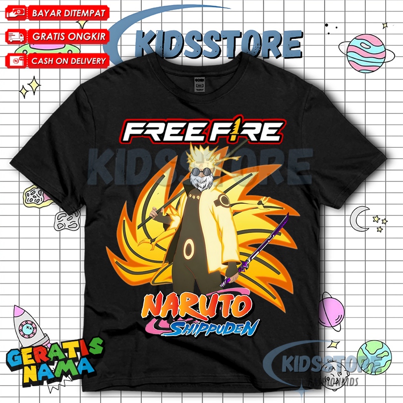 (BISA COD) Kaos Anak FF FREE FIRE X NARUTO SET BUNDLE NARUTO KURAMA KYUBI RAMADHAN VIRAL   - Baju An