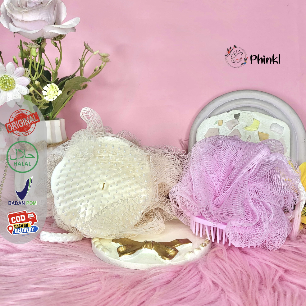 `ღ´ PHINKL `ღ´  Spons pembuat busa sabun Mandi + Sisir Keramas gosok punggung tangan kaki perlengkap