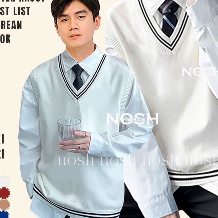Terbatas Rompi Rajut Korea List Putih  Sweater Rompi Korea Rajut Vneck  Vest Knit Rompi Kantor Kerja