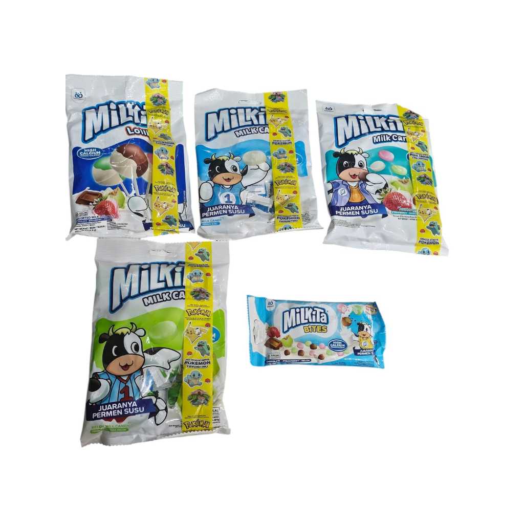 

Milkita Bites 24 gr.. Milkita Susu Strawberry Melon Coklat 12 gr..Permen susu