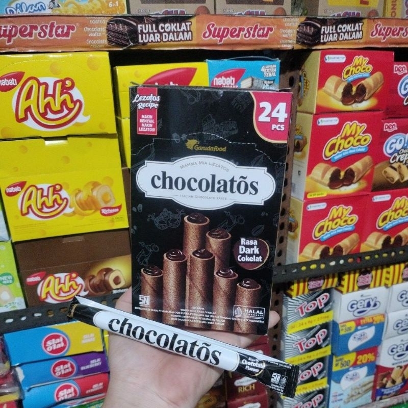 

Chocolatos Rasa Dark Cokelat 1 box isi 24 pcs