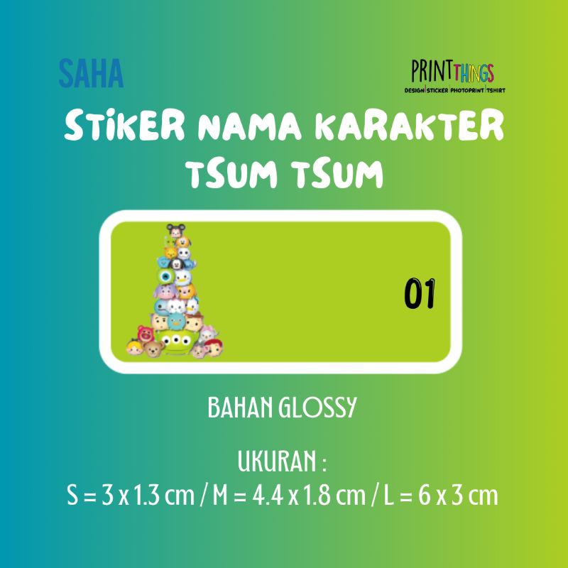 

STIKER NAMA GLOSSY A4 KARAKTER TSUM TSUM ANEKA MOTIF