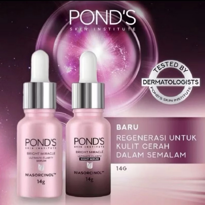 Paket Serum Wajah Day + Night Ponds Bright Miracle Ultimate Clarity 14gr - Pond's Hemat Glowing Trav