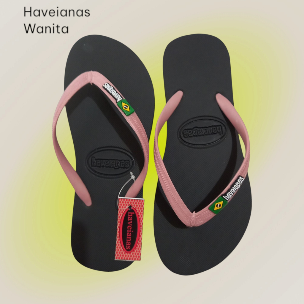 Sendal Cewek Cantik Wanita Sandal Jepit Japit Karet Rubber Dewasa Ibu-ibu Muda Pink-Hitam