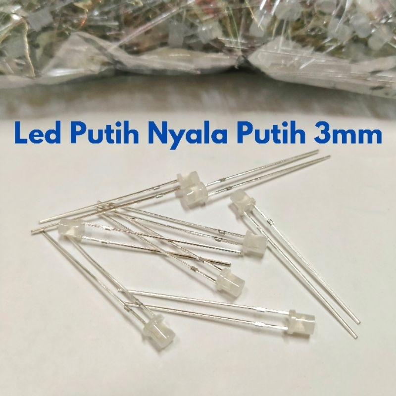 Lampu LED putih nyala putih 3mm 100 biji
