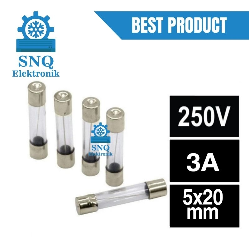 Sikring kaca 3A panjang +- 2cm - Fuse kaca - glass fuse 3 A 250V +- 2 cm