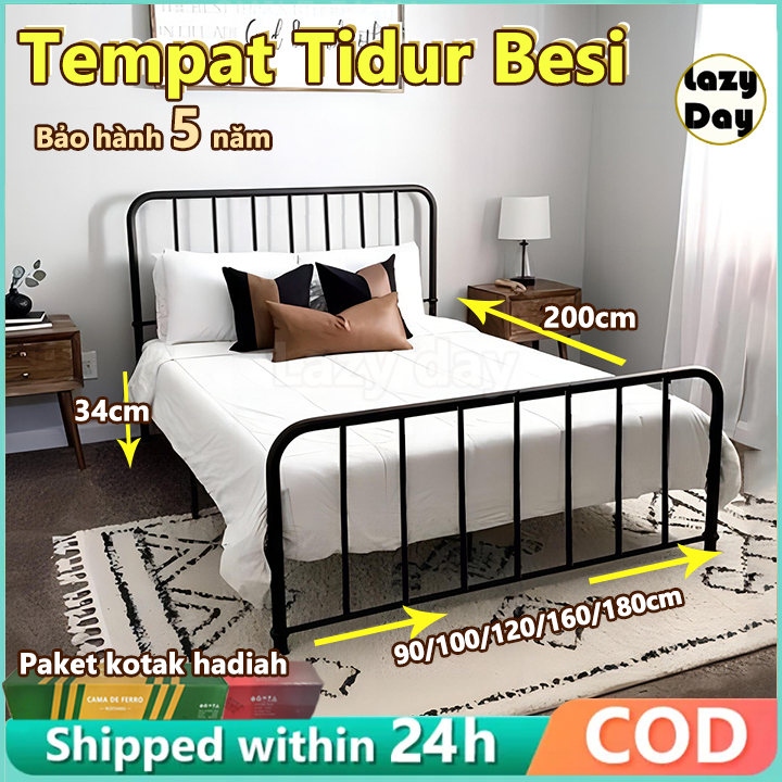 180X200CM Dipan Tempat Tidur Besi - Hitam Ranjang Kasur Divan Tempat Tidur Dipan Besi Tempat Tidur