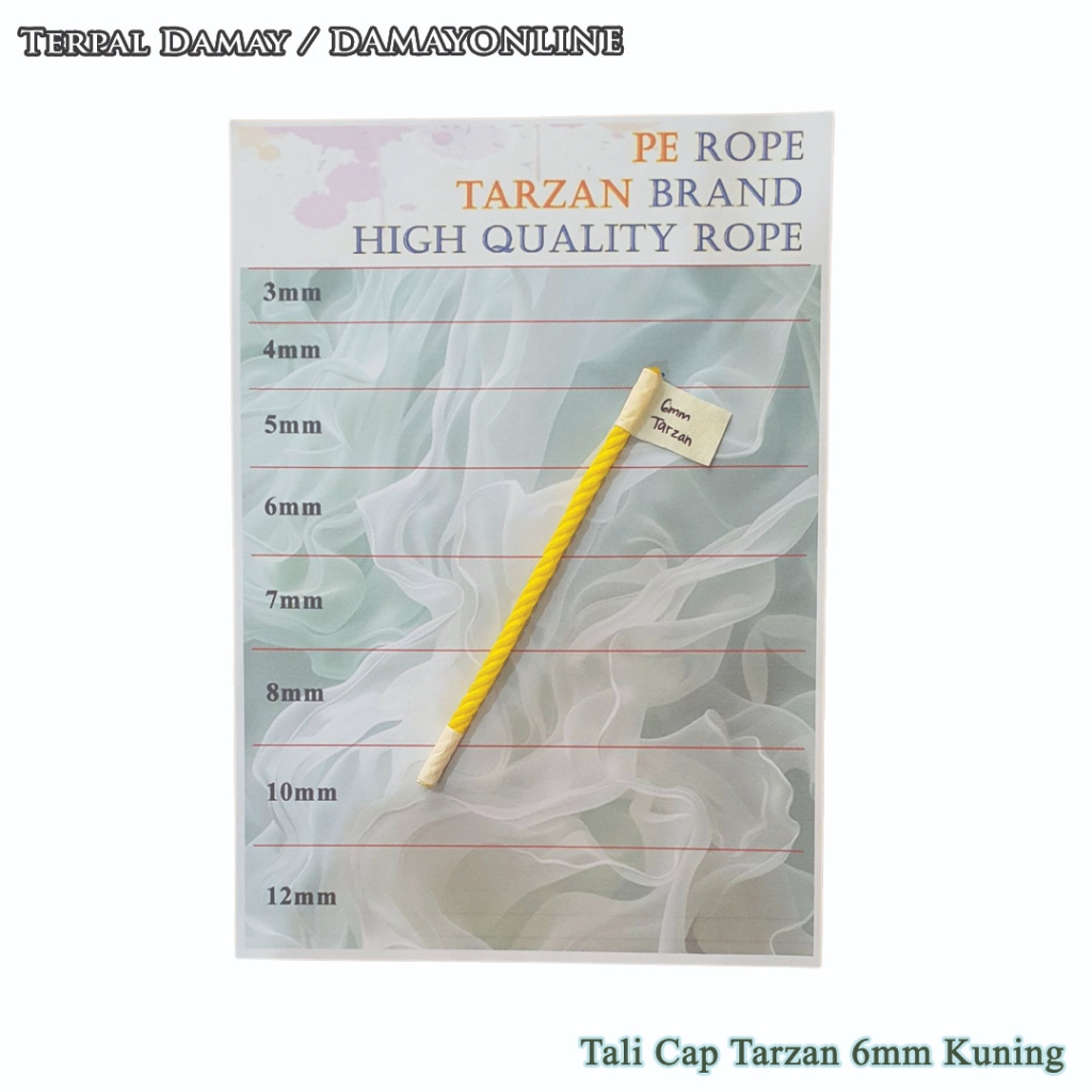

Tali Tambang PE Cap Tarzan 6mm Kuning / Meter ( Harga Per Meter )