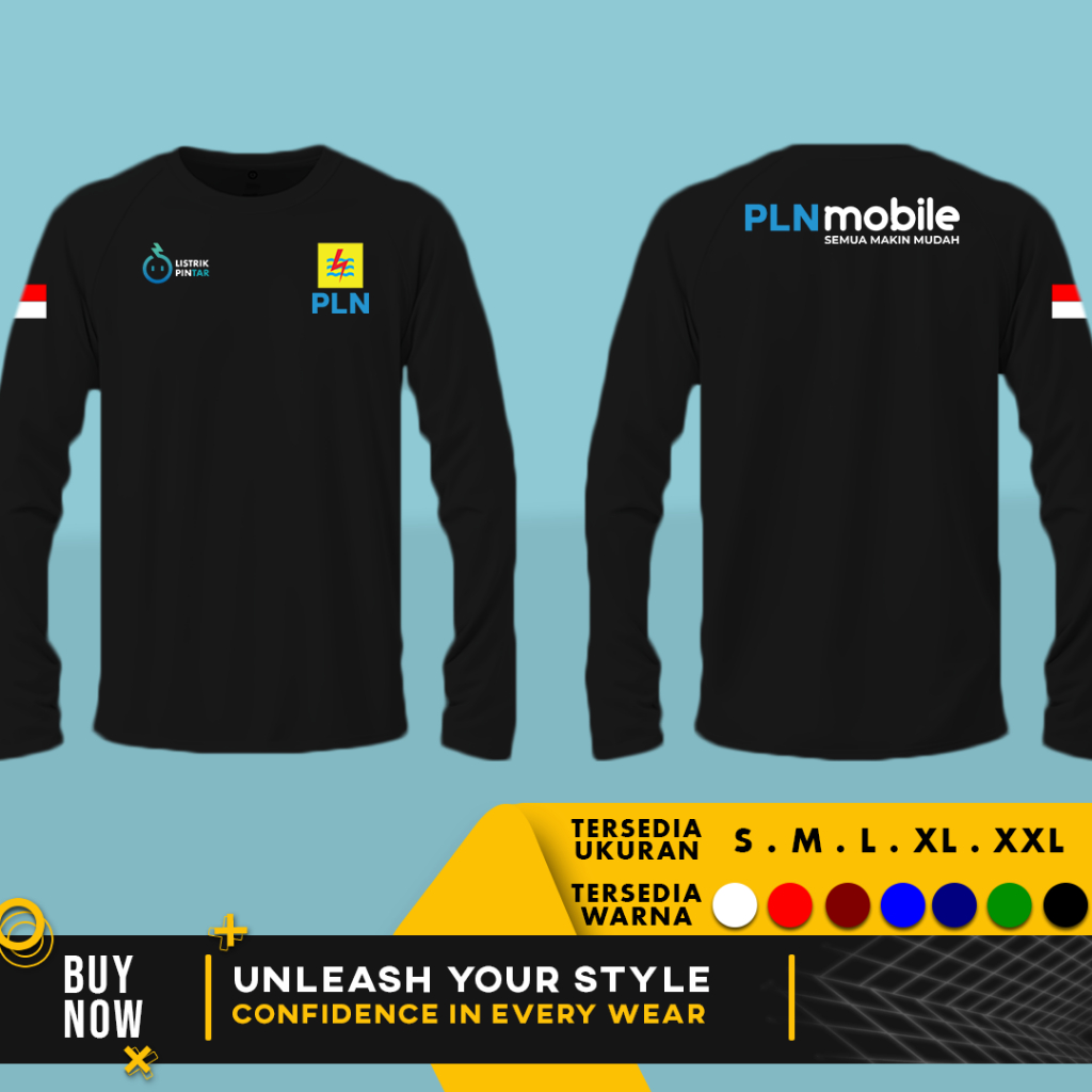 Kaos Baju PLN MOBILE Listrik Pintar Semua Makin Mudah LENGAN PANJANG | Cotton Combed 30s