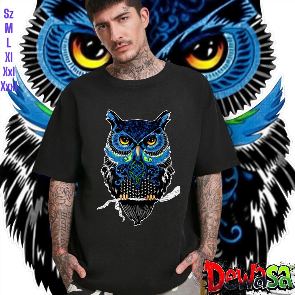 BAJU KAOS PRIA DEWASA MOTIF BURUNG HANTU 1 SISI BAHAN ADEM SABLON HIGH QUALITY