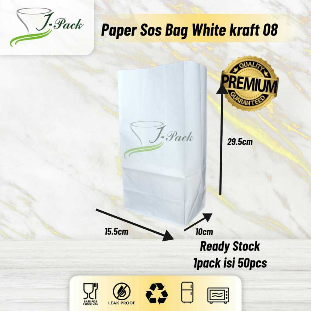 Kantong Kertas tanpa tali | SOS Paper Bag Brown/White Kraft Polos 50gsm-50pcs