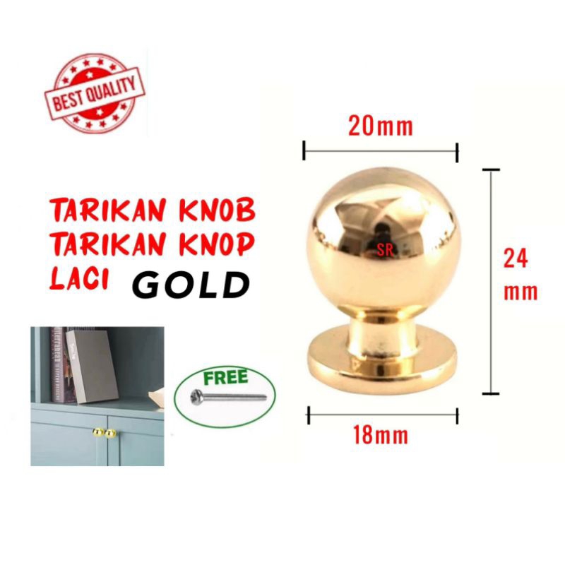 Handle Tarikan Knob/ Knob Laci/ Lemari Pentol Bulat - Gold (AC 18)