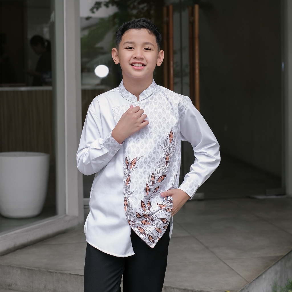 Baju Koko Anak Laki Laki Corak Batik Tankgai Bunga CHF Bahan Toyobo Lembut