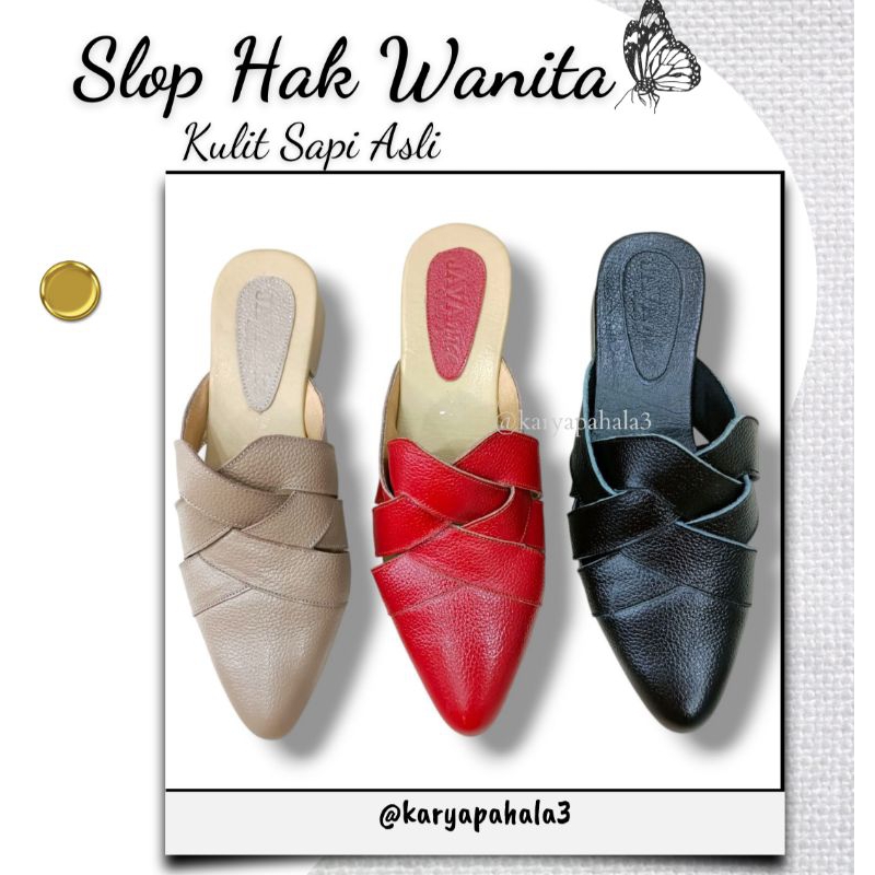 Slop Hak Wanita Kulit Sapi Asli*@karyapahala3*