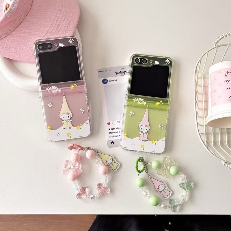 Cute Case Zflip Oppo Hellokitty Flower Bunga Hello Kitty Bezel Proteksi Lipatan Tengah With Chain Ta
