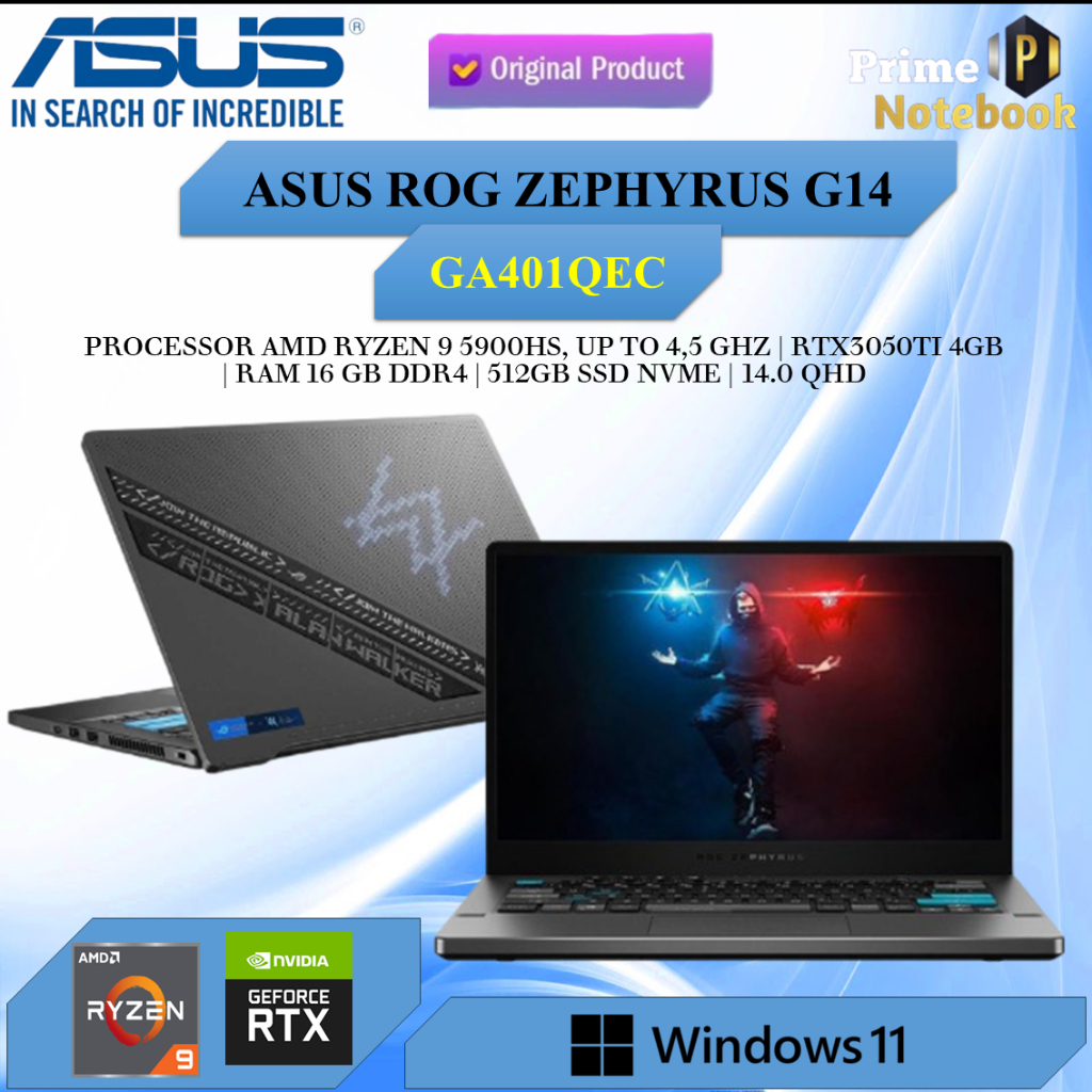 Laptop Asus ROG Zephyrus G14 Alan Walker GA401QEC Ryzen 9 5900HS RTX3050TI 4GB/ 16GB 1TB W10 14.0Qhd