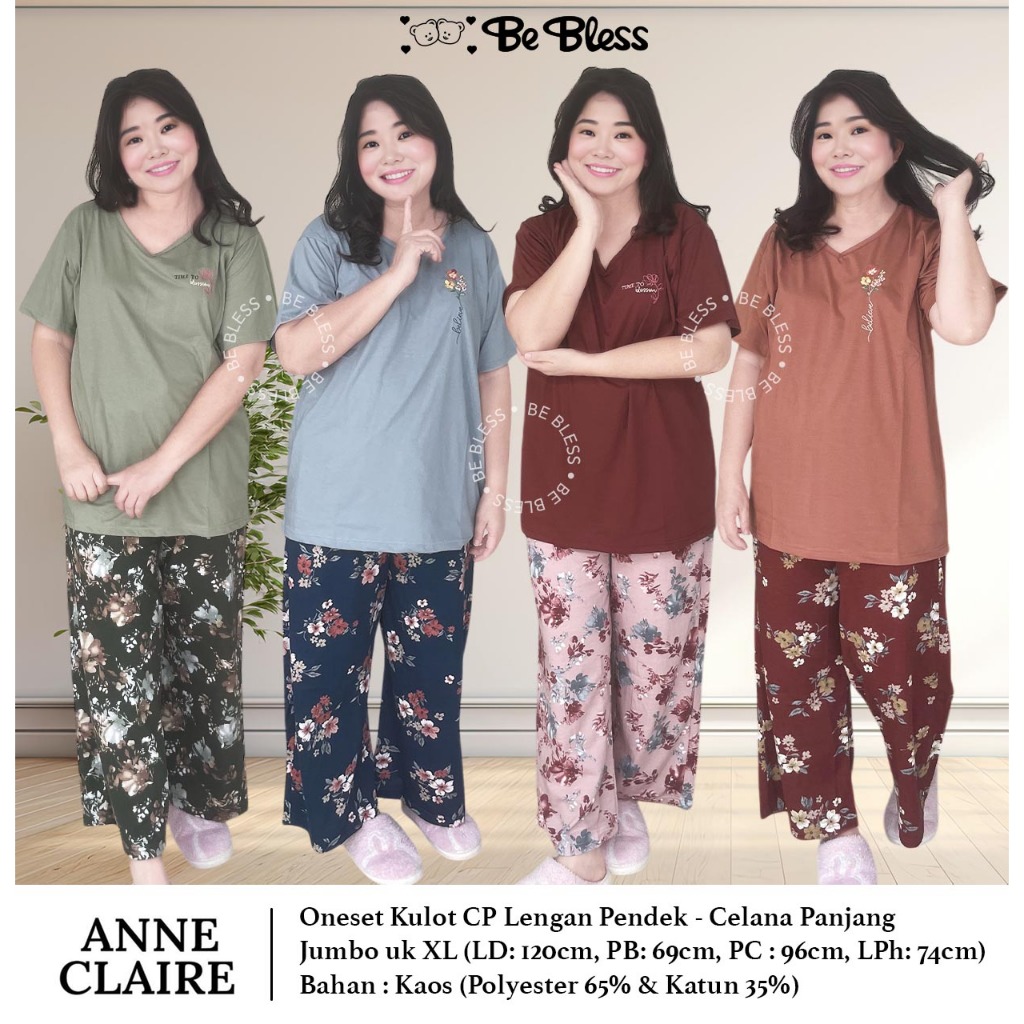 ANNE CLAIRE | Kulot CP Lengan Pendek - Celana Panjang Jumbo Big size XL Dewasa Anne Claire BabyDoll