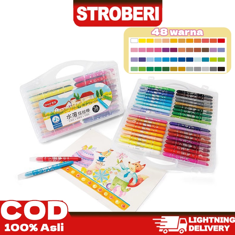 

Crayon Grasp Mata Sedang 12_36_48 Warna Krayon Lembut Water Soluble Crayon
