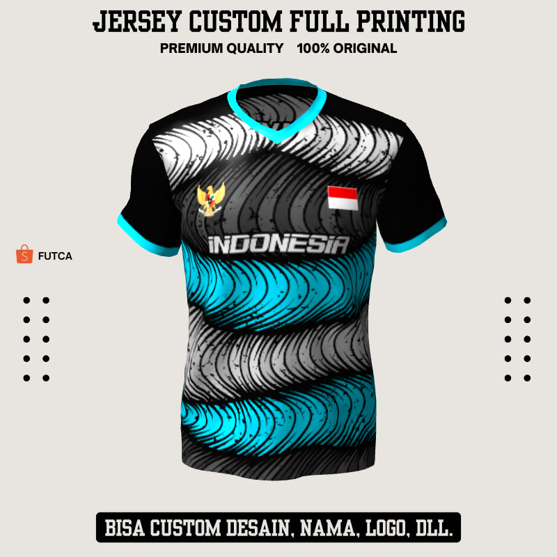 Kaos Jersey Futsal Hitam Putih Biru Motif Abstrak 452 - Jersey Baju Olahraga Custom Full Printing