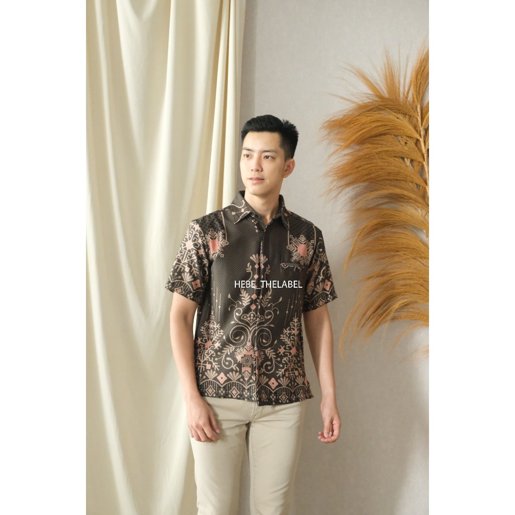 RJ6 Kemeja Men Short Batik - Bahan Silk Satin Pakaian Pria