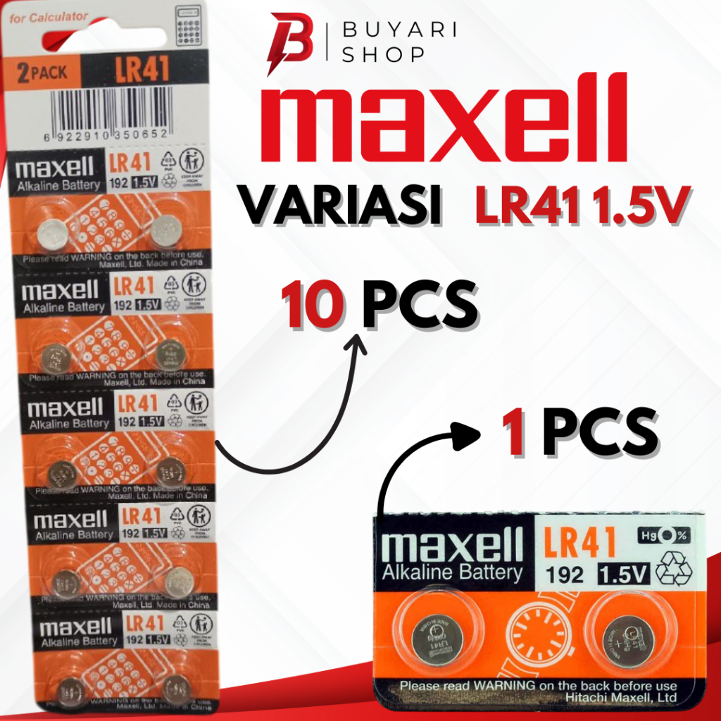 Baterai LR41 Original Maxell 1.5V Batre Maxell LR41 Button Cell Batre Kancing LR41 Maxell ORIGINAL