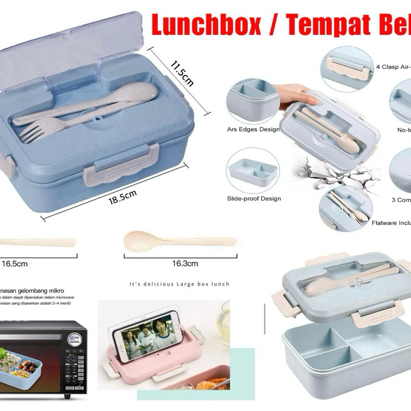 Lunch Box Set / Kotak Makan Bekal Jerami Gandum Free Sendok Garpu
